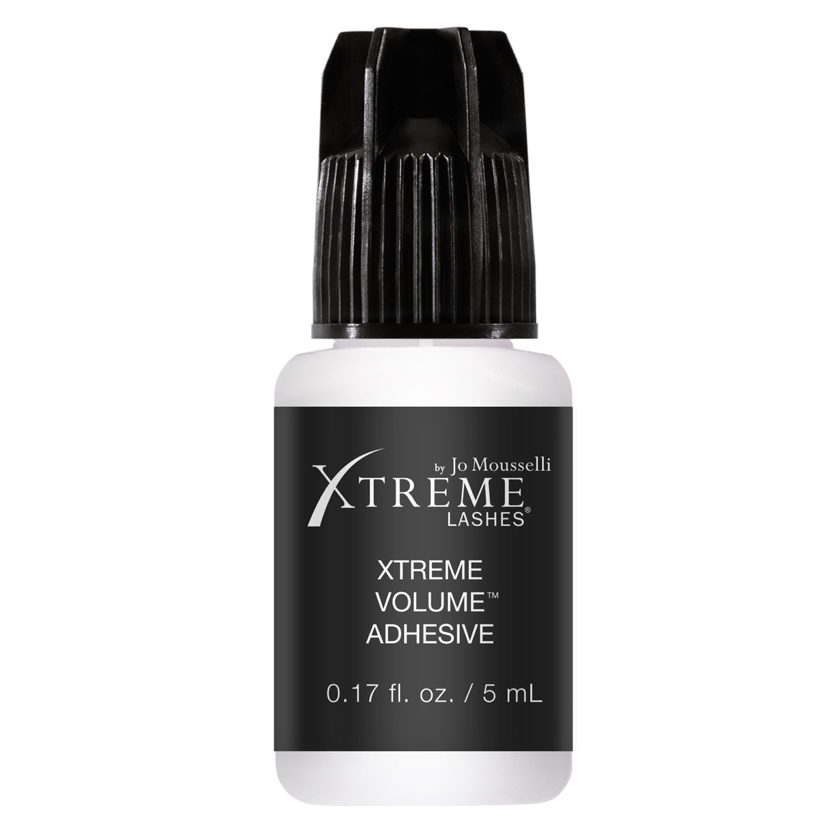 Kleine Flasche 5 ml mit einem Aufkleber Volumenkleber und Xtremelashes Logo